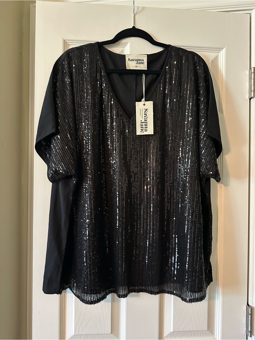 Savanna Jane Black Sequin V-Neck Women's Top